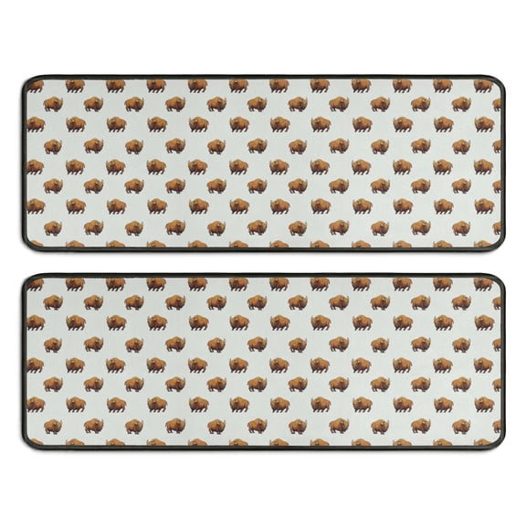 Kitchen Rugs Sets Of 2,White Buffalo Pattern Anti Fatigue Kitchen Mat Rugs Non Slip Washable,Decorative Kitchen Floor Mats for Kitchen,Sink,Laundry,17"x47"+17"x47"
