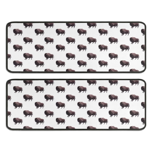 Kitchen Rugs Sets Of 2,White Buffalo Pattern Anti Fatigue Kitchen Mat Rugs Non Slip Washable,Decorative Kitchen Floor Mats for Kitchen,Sink,Laundry,17"x47"+17"x47"