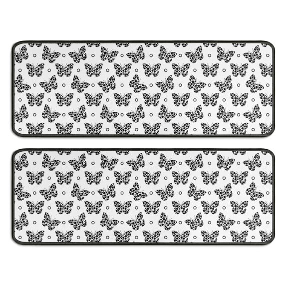 Kitchen Rugs Sets Of 2,White Butterfly Black Dot Pattern Anti Fatigue Kitchen Mat Rugs Non Slip Washable,Decorative Kitchen Floor Mats for Kitchen,Sink,Laundry,17"x47"+17"x47"