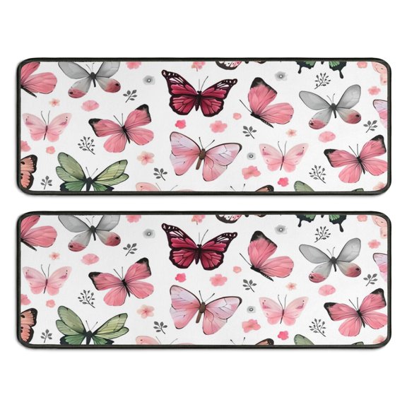 Kitchen Rugs Sets Of 2,White Butterfly Pattern Anti Fatigue Kitchen Mat Rugs Non Slip Washable,Decorative Kitchen Floor Mats for Kitchen,Sink,Laundry,17"x47"+17"x47"