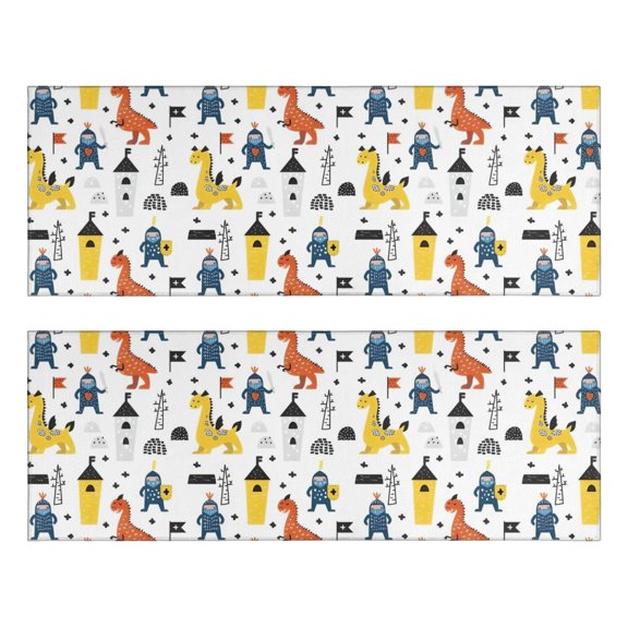 Kitchen Rugs Sets Of 2,White Cartoon Dinosaurs Knights Pattern Anti Fatigue Kitchen Mat Rugs Non Slip Washable,Decorative Kitchen Floor Mats for Kitchen,Sink,Laundry,17"X47"