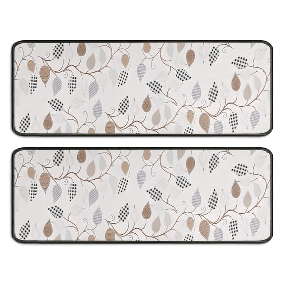 Kitchen Rugs Sets Of 2,White Cartoon Leaf and Vine Pattern Anti Fatigue Kitchen Mat Rugs Non Slip Washable,Decorative Kitchen Floor Mats for Kitchen,Sink,Laundry,17"x47"+17"x47"