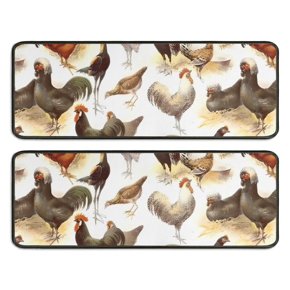 Kitchen Rugs Sets Of 2,White Chicken Breed Pattern Anti Fatigue Kitchen Mat Rugs Non Slip Washable,Decorative Kitchen Floor Mats for Kitchen,Sink,Laundry,17"x47"+17"x47"
