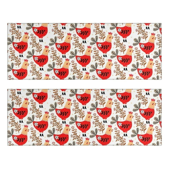 Kitchen Rugs Sets Of 2,White Chicken Red Chicken Pattern Anti Fatigue Kitchen Mat Rugs Non Slip Washable,Decorative Kitchen Floor Mats for Kitchen,Sink,Laundry,17"X47"