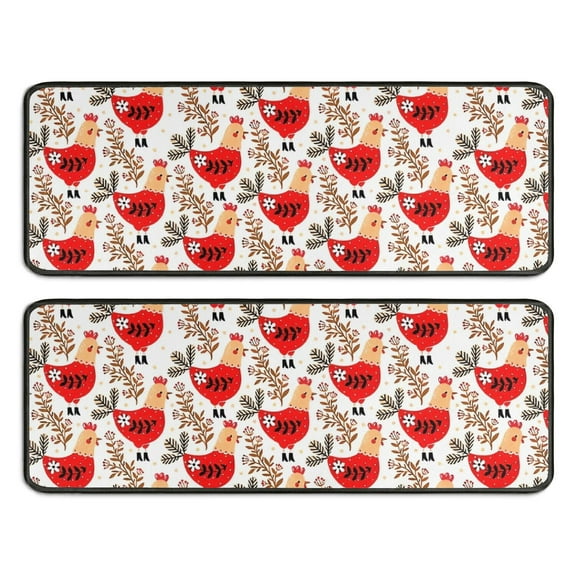 Kitchen Rugs Sets Of 2,White Chicken Red Chicken Pattern Anti Fatigue Kitchen Mat Rugs Non Slip Washable,Decorative Kitchen Floor Mats for Kitchen,Sink,Laundry,17"x47"+17"x47"