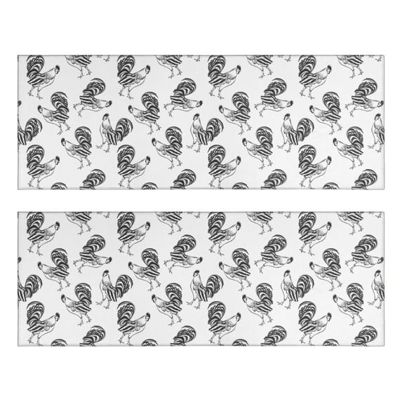 Kitchen Rugs Sets Of 2,White Chicken Sketch Pattern Anti Fatigue Kitchen Mat Rugs Non Slip Washable,Decorative Kitchen Floor Mats for Kitchen,Sink,Laundry,17"X47"