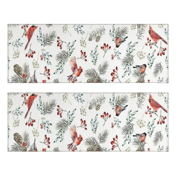 Kitchen Rugs Sets Of 2,White Christmas Bird and Pine Pattern Anti Fatigue Kitchen Mat Rugs Non Slip Washable,Decorative Kitchen Floor Mats for Kitchen,Sink,Laundry,17"X47"