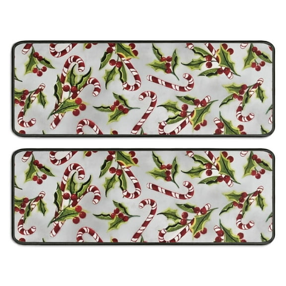 Kitchen Rugs Sets Of 2,White Christmas Candy Cane Pattern Anti Fatigue Kitchen Mat Rugs Non Slip Washable,Decorative Kitchen Floor Mats for Kitchen,Sink,Laundry,17"x47"+17"x47"