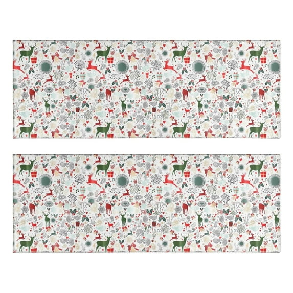 Kitchen Rugs Sets Of 2,White Christmas Deer and Gift Pattern Anti Fatigue Kitchen Mat Rugs Non Slip Washable,Decorative Kitchen Floor Mats for Kitchen,Sink,Laundry,17"X47"