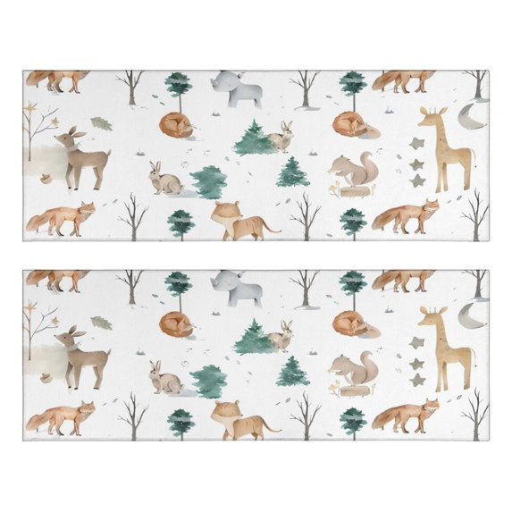 Kitchen Rugs Sets Of 2,White Christmas Forest Animal Pattern Anti Fatigue Kitchen Mat Rugs Non Slip Washable,Decorative Kitchen Floor Mats for Kitchen,Sink,Laundry,17"X47"