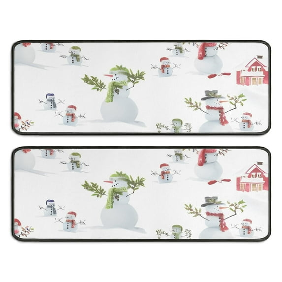 Kitchen Rugs Sets Of 2,White Christmas Snowman Pattern Anti Fatigue Kitchen Mat Rugs Non Slip Washable,Decorative Kitchen Floor Mats for Kitchen,Sink,Laundry,17"x47"+17"x47"