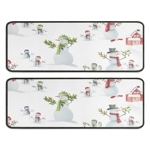 Kitchen Rugs Sets Of 2,White Christmas Snowman Pattern Anti Fatigue Kitchen Mat Rugs Non Slip Washable,Decorative Kitchen Floor Mats for Kitchen,Sink,Laundry,17"x47"+17"x47"