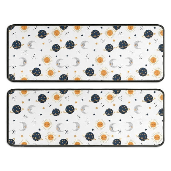 Kitchen Rugs Sets Of 2,White Cosmic Pattern Anti Fatigue Kitchen Mat Rugs Non Slip Washable,Decorative Kitchen Floor Mats for Kitchen,Sink,Laundry,17"x47"+17"x47"