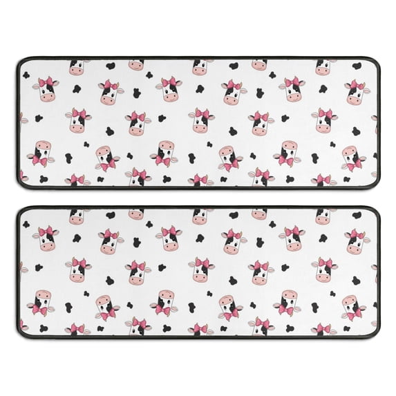 Kitchen Rugs Sets Of 2,White Cow Black Spot Bow Pattern Anti Fatigue Kitchen Mat Rugs Non Slip Washable,Decorative Kitchen Floor Mats for Kitchen,Sink,Laundry,17"x47"+17"x47"