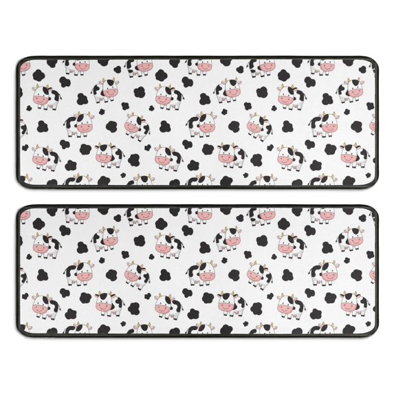 Kitchen Rugs Sets Of 2,White Cow Black Spot Couple Pattern Anti Fatigue Kitchen Mat Rugs Non Slip Washable,Decorative Kitchen Floor Mats for Kitchen,Sink,Laundry,17"x47"+17"x47"