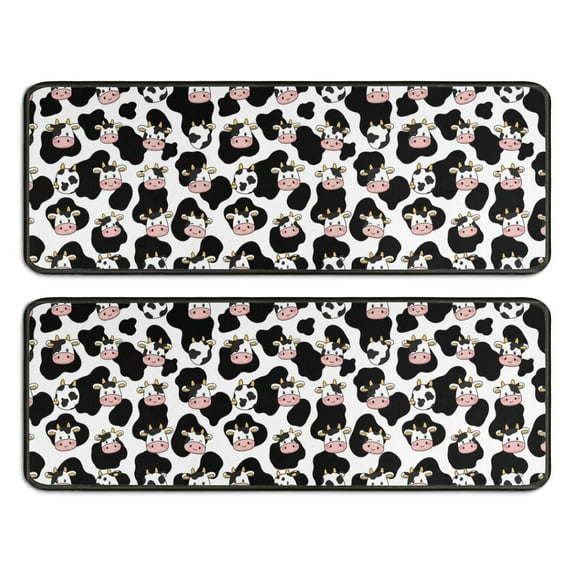 Kitchen Rugs Sets Of 2,White Cow Black Spot Face Pattern Anti Fatigue Kitchen Mat Rugs Non Slip Washable,Decorative Kitchen Floor Mats for Kitchen,Sink,Laundry,17"x47"+17"x47"