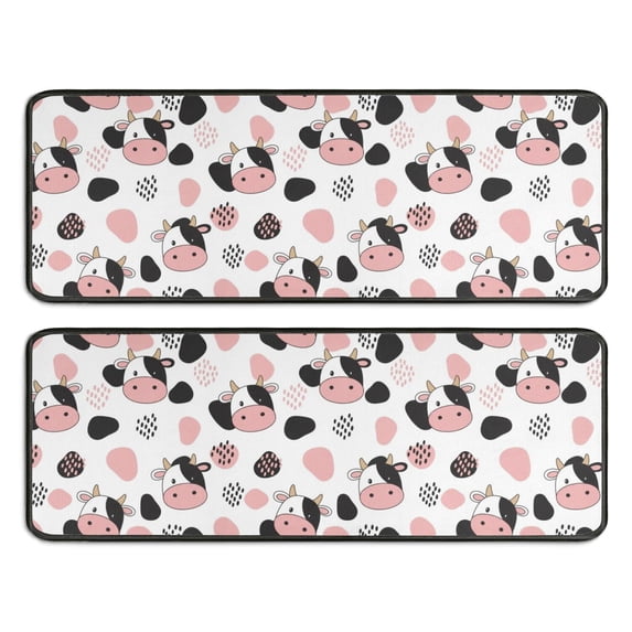 Kitchen Rugs Sets Of 2,White Cow Black Spot Geometric Pattern Anti Fatigue Kitchen Mat Rugs Non Slip Washable,Decorative Kitchen Floor Mats for Kitchen,Sink,Laundry,17"x47"+17"x47"