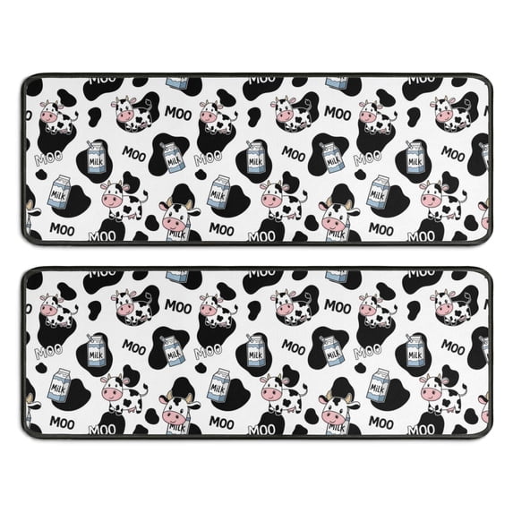 Kitchen Rugs Sets Of 2,White Cow Black Spot Milk Pattern Anti Fatigue Kitchen Mat Rugs Non Slip Washable,Decorative Kitchen Floor Mats for Kitchen,Sink,Laundry,17"x47"+17"x47"