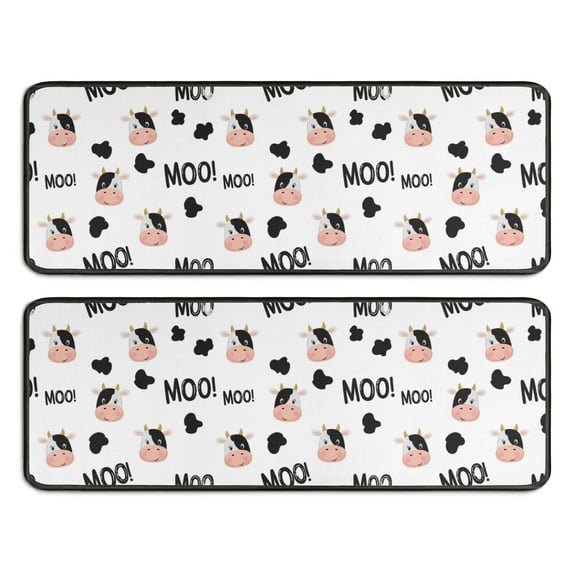 Kitchen Rugs Sets Of 2,White Cow Black Spot Moo Pattern Anti Fatigue Kitchen Mat Rugs Non Slip Washable,Decorative Kitchen Floor Mats for Kitchen,Sink,Laundry,17"x47"+17"x47"