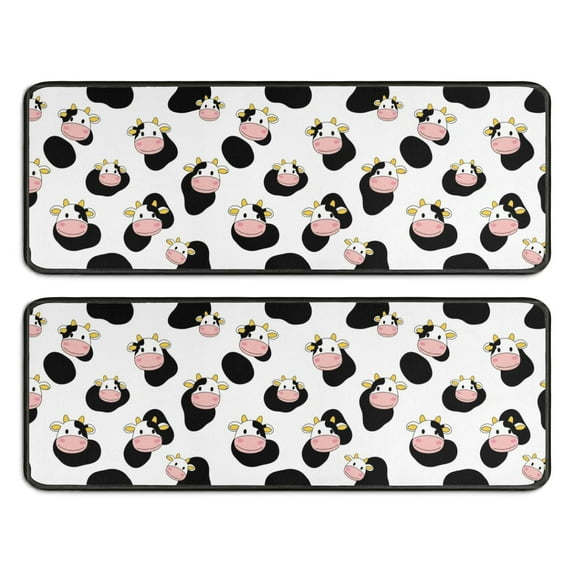 Kitchen Rugs Sets Of 2,White Cow Black Spot Pattern Anti Fatigue Kitchen Mat Rugs Non Slip Washable,Decorative Kitchen Floor Mats for Kitchen,Sink,Laundry,17"x47"+17"x47"