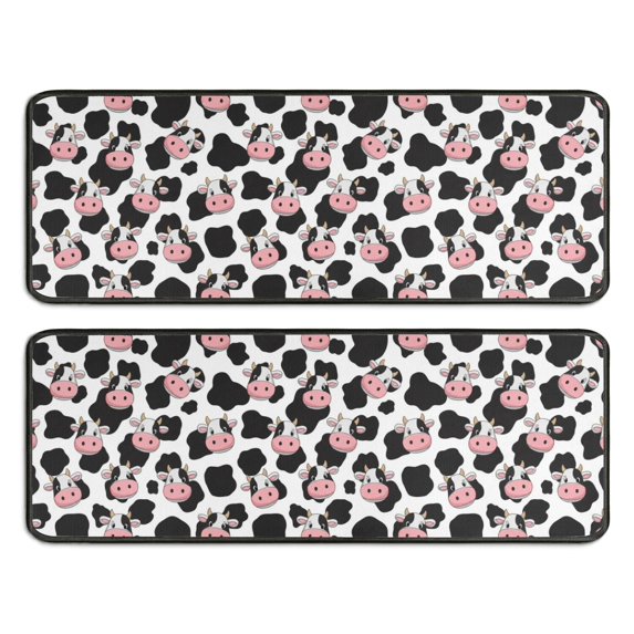 Kitchen Rugs Sets Of 2,White Cow Black Spot Pattern Anti Fatigue Kitchen Mat Rugs Non Slip Washable,Decorative Kitchen Floor Mats for Kitchen,Sink,Laundry,17"x47"+17"x47"