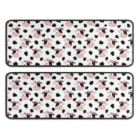 Kitchen Rugs Sets Of 2,White Cow Bow Pattern Anti Fatigue Kitchen Mat Rugs Non Slip Washable,Decorative Kitchen Floor Mats for Kitchen,Sink,Laundry,17"x47"+17"x47"