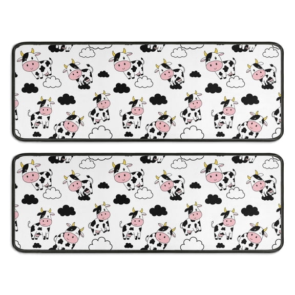 Kitchen Rugs Sets Of 2,White Cow Cloud Pattern Anti Fatigue Kitchen Mat Rugs Non Slip Washable,Decorative Kitchen Floor Mats for Kitchen,Sink,Laundry,17"x47"+17"x47"