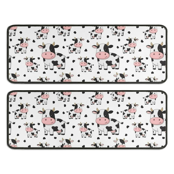 Kitchen Rugs Sets Of 2,White Cow Family Spot Pattern Anti Fatigue Kitchen Mat Rugs Non Slip Washable,Decorative Kitchen Floor Mats for Kitchen,Sink,Laundry,17"x47"+17"x47"