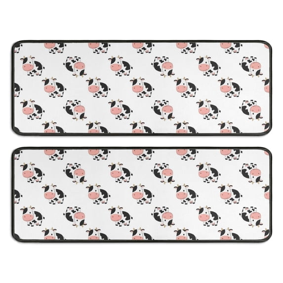 Kitchen Rugs Sets Of 2,White Cow Flip Pattern Anti Fatigue Kitchen Mat Rugs Non Slip Washable,Decorative Kitchen Floor Mats for Kitchen,Sink,Laundry,17"x47"+17"x47"