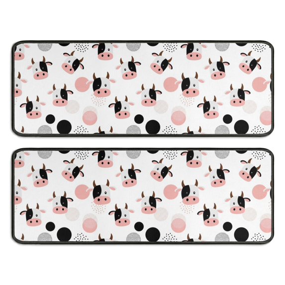 Kitchen Rugs Sets Of 2,White Cow Head Dot Pattern Anti Fatigue Kitchen Mat Rugs Non Slip Washable,Decorative Kitchen Floor Mats for Kitchen,Sink,Laundry,17"x47"+17"x47"