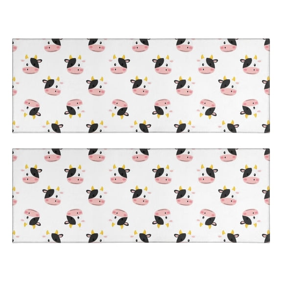 Kitchen Rugs Sets Of 2,White Cow Head Pattern Anti Fatigue Kitchen Mat Rugs Non Slip Washable,Decorative Kitchen Floor Mats for Kitchen,Sink,Laundry,17"X47"