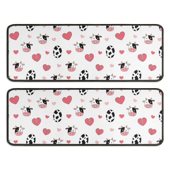 Kitchen Rugs Sets Of 2,White Cow Heart Egg Pattern Anti Fatigue Kitchen Mat Rugs Non Slip Washable,Decorative Kitchen Floor Mats for Kitchen,Sink,Laundry,17"x47"+17"x47"