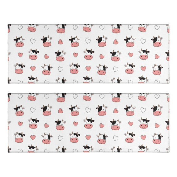 Kitchen Rugs Sets Of 2,White Cow Heart Pattern Anti Fatigue Kitchen Mat Rugs Non Slip Washable,Decorative Kitchen Floor Mats for Kitchen,Sink,Laundry,17"X47"