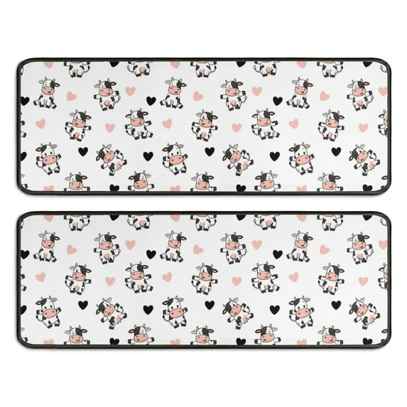 Kitchen Rugs Sets Of 2,White Cow Heart Pattern Anti Fatigue Kitchen Mat Rugs Non Slip Washable,Decorative Kitchen Floor Mats for Kitchen,Sink,Laundry,17"x47"+17"x47"