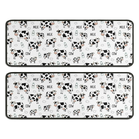 Kitchen Rugs Sets Of 2,White Cow Milk Cow Pattern Anti Fatigue Kitchen Mat Rugs Non Slip Washable,Decorative Kitchen Floor Mats for Kitchen,Sink,Laundry,17"x47"+17"x47"