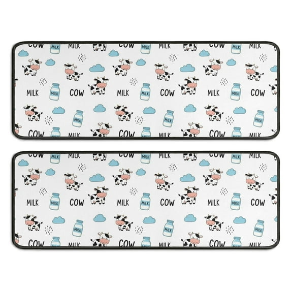 Kitchen Rugs Sets Of 2,White Cow Milk Cow Pattern Anti Fatigue Kitchen Mat Rugs Non Slip Washable,Decorative Kitchen Floor Mats for Kitchen,Sink,Laundry,17"x47"+17"x47"