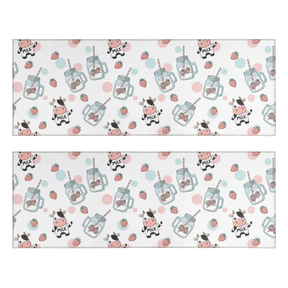 Kitchen Rugs Sets Of 2,White Cow Milk Jar Pattern Anti Fatigue Kitchen Mat Rugs Non Slip Washable,Decorative Kitchen Floor Mats for Kitchen,Sink,Laundry,17"X47"