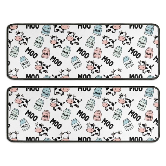 Kitchen Rugs Sets Of 2,White Cow Milk Moo Pattern Anti Fatigue Kitchen Mat Rugs Non Slip Washable,Decorative Kitchen Floor Mats for Kitchen,Sink,Laundry,17"x47"+17"x47"