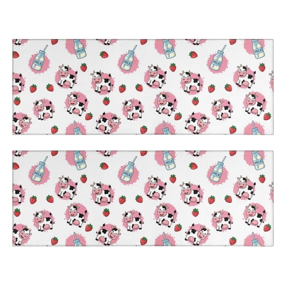 Kitchen Rugs Sets Of 2,White Cow Milk Strawberry Pattern Anti Fatigue Kitchen Mat Rugs Non Slip Washable,Decorative Kitchen Floor Mats for Kitchen,Sink,Laundry,17"X47"
