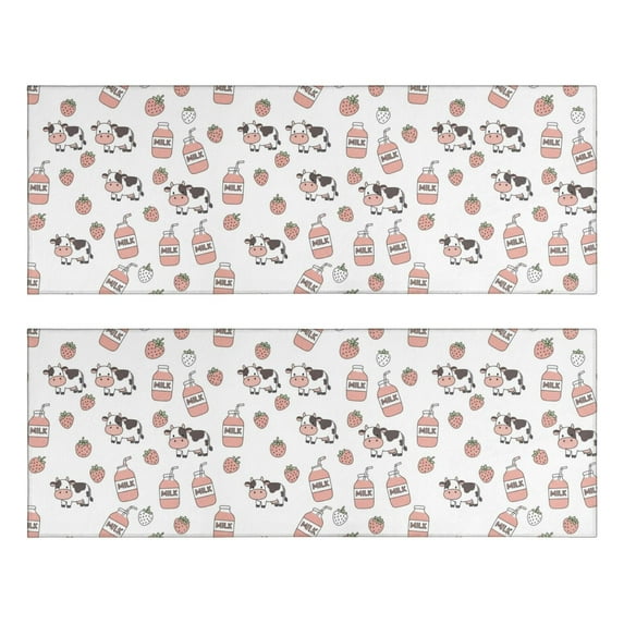 Kitchen Rugs Sets Of 2,White Cow Milk Strawberry Pattern Anti Fatigue Kitchen Mat Rugs Non Slip Washable,Decorative Kitchen Floor Mats for Kitchen,Sink,Laundry,17"X47"