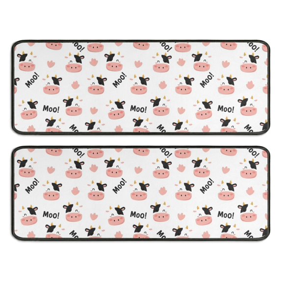 Kitchen Rugs Sets Of 2,White Cow Moo Pattern Anti Fatigue Kitchen Mat Rugs Non Slip Washable,Decorative Kitchen Floor Mats for Kitchen,Sink,Laundry,17"x47"+17"x47"
