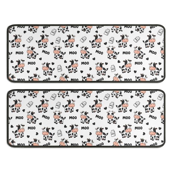 Kitchen Rugs Sets Of 2,White Cow Moo Pattern Anti Fatigue Kitchen Mat Rugs Non Slip Washable,Decorative Kitchen Floor Mats for Kitchen,Sink,Laundry,17"x47"+17"x47"