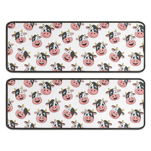 Kitchen Rugs Sets Of 2,White Cow Smile Pattern Anti Fatigue Kitchen Mat Rugs Non Slip Washable,Decorative Kitchen Floor Mats for Kitchen,Sink,Laundry,17"x47"+17"x47"