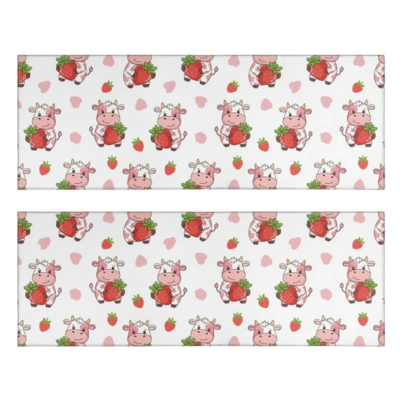 Kitchen Rugs Sets Of 2,White Cow Strawberry Cow Pattern Anti Fatigue Kitchen Mat Rugs Non Slip Washable,Decorative Kitchen Floor Mats for Kitchen,Sink,Laundry,17"X47"