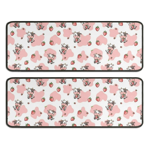 Kitchen Rugs Sets Of 2,White Cow Strawberry Pattern Anti Fatigue Kitchen Mat Rugs Non Slip Washable,Decorative Kitchen Floor Mats for Kitchen,Sink,Laundry,17"x47"+17"x47"