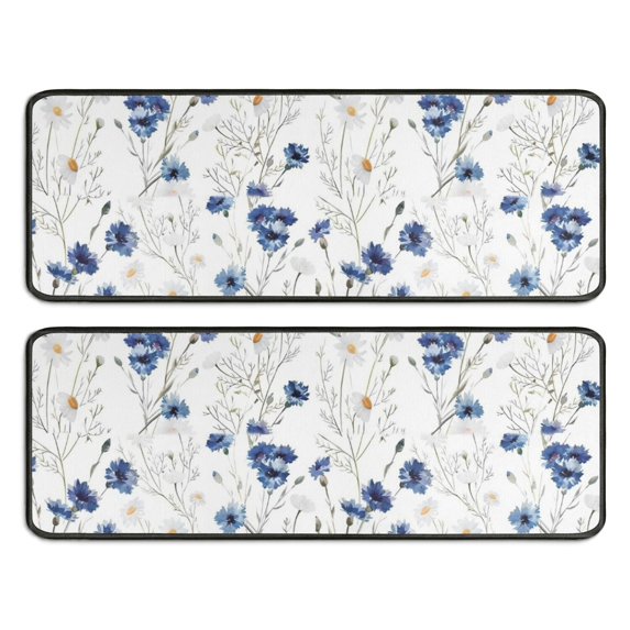 Kitchen Rugs Sets Of 2,White Daisy Flower Pattern Anti Fatigue Kitchen Mat Rugs Non Slip Washable,Decorative Kitchen Floor Mats for Kitchen,Sink,Laundry,17"x47"+17"x47"