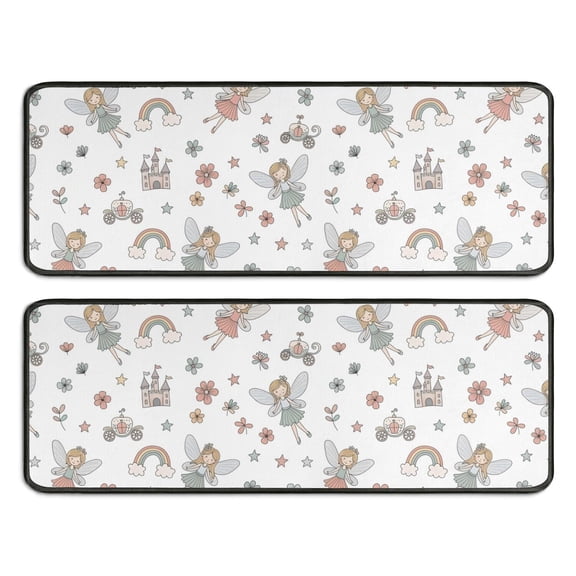 Kitchen Rugs Sets Of 2,White Fairy Castle Pattern Anti Fatigue Kitchen Mat Rugs Non Slip Washable,Decorative Kitchen Floor Mats for Kitchen,Sink,Laundry,17"x47"+17"x47"
