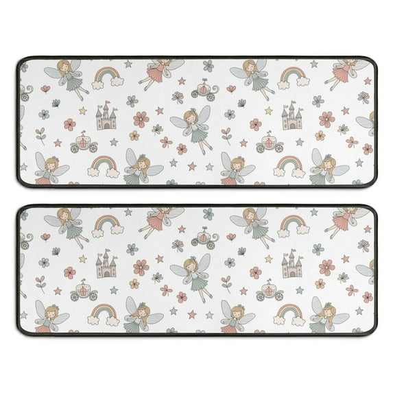 Kitchen Rugs Sets Of 2,White Fairy Castle Pattern Anti Fatigue Kitchen Mat Rugs Non Slip Washable,Decorative Kitchen Floor Mats for Kitchen,Sink,Laundry,17"x47"+17"x47"