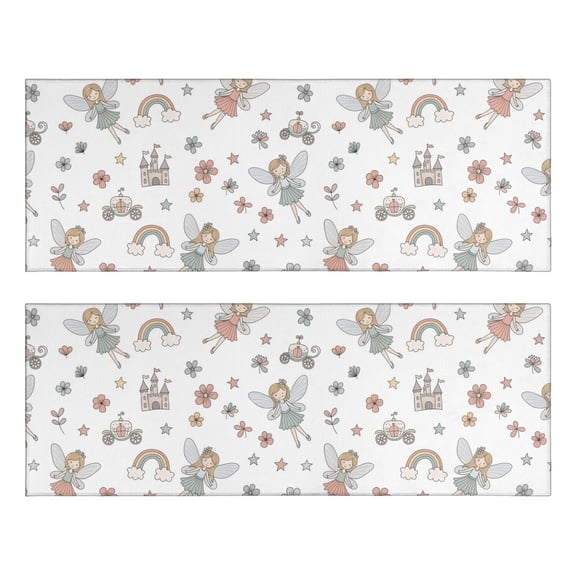Kitchen Rugs Sets Of 2,White Fairy Castle Pattern Anti Fatigue Kitchen Mat Rugs Non Slip Washable,Decorative Kitchen Floor Mats for Kitchen,Sink,Laundry,17"X47"