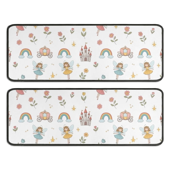 Kitchen Rugs Sets Of 2,White Fairy Castle Pattern Anti Fatigue Kitchen Mat Rugs Non Slip Washable,Decorative Kitchen Floor Mats for Kitchen,Sink,Laundry,17"x47"+17"x47"